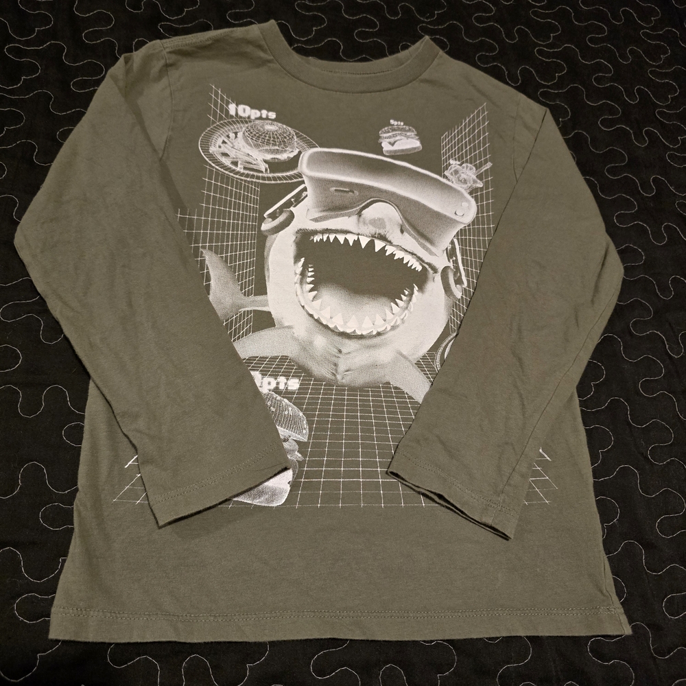 The Childrens Place Boys‎ Gamer Shark Graphic Long Sleeve Shirt Green Size 5/6 S
